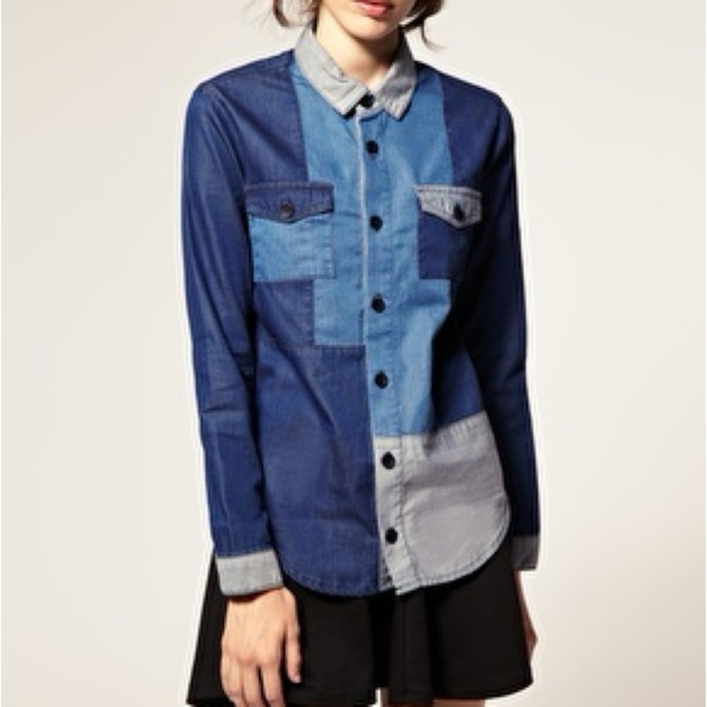 ASOS Patchwork Denim Button Down Size 4 - image 1